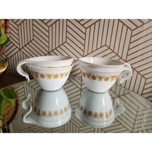 Vintage Corelle Butterfly Gold Cups Set of 4 – Hook Handle Milk Glass